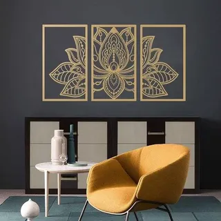 Ibenzoa® 3‐tlg. Metall‐Wanddeko Lotusblüten, gold, kaltgewalzter Stahl – 110×56 cm & 82×43 cm, für Wohnzimmer, Schlafzimmer & Yoga - Gold