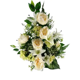 DRW Kunstblumenzentrum für Friedhof Kirchen Hochzeiten Blumenzentrum für Heilige Beige 65 x 40 cm Vase zum Einführen in Vasen Nische oder Grab liliums und Pfingstrosen