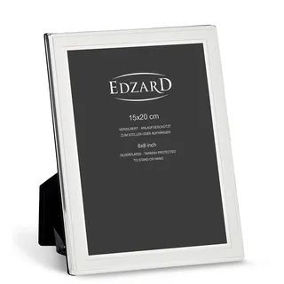 EDZARD Bilderrahmen Nardo für Foto 15 x 20 cm, edel versilbert, anlaufgeschützt, mit Samtrücken, inkl. 2 Aufhängern, Fotorahmen zum Stellen und Hängen