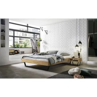 Hasena Massivholzbett Ostino, Farbe: -Eiche bianco, geölt, Metallfarbe: Anthracit, verschiedene Größen