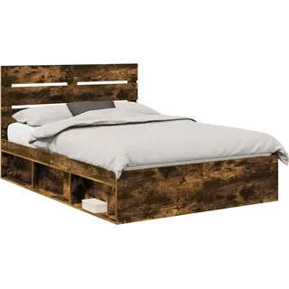 vidaXL Bettrahmen Geräucherte Eiche 140 x 190 cm Massives Kiefernholz - Braun
