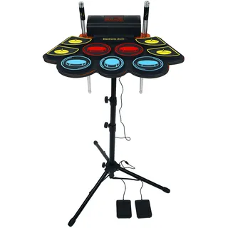 9 Pads Schlagzeug Elektronisch, E-Drum Set mit LED-leuchtende Trommelstöcke, Elektronisches Schlagzeug mit Trommelständer, Eingebauter Stereo-Lautsprecher mit 2 Fußpedale