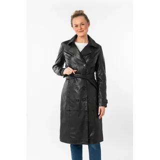 Ledermantel MAURITIUS "GWTaruh OT", Damen, Gr. XS, schwarz, Obermaterial: 100% Schafsleder. Futter: 100% Baumwolle. Ärmelfutter: 100% Polyester, unifarben, regular fit, Mäntel Ledermantel, femininer Leder-Trenchcoat mit Bindegürtel, Topseller