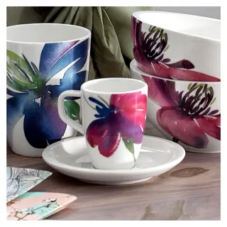 Villeroy und Boch - Artesano Flower Art Mokka-/Espressotasse, Tasse mit buntem Blumen-Dekor aus Premium Porzellan, spülmaschinenfest, 100 ml - Weiß, Bunt