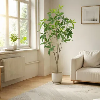 Zstar 180cm Künstlicher Geldbaum,Groß Kunstpflanzen im Topf mit lebensechten Laubzweigen, Große Künstlicher Geldbaum wie echt Moderne Dekoration Kunstpflanzen für Büro, Zuhause,Innen,Außendekoration