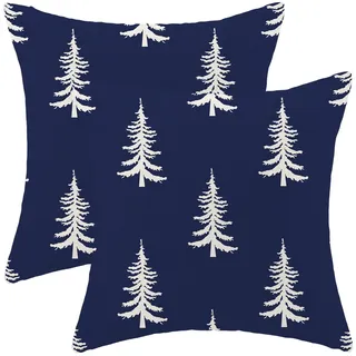 CXMEIFLY Kissenüberzüge für Weihnachtsbäume, 45,7 x 45,7 cm, Marineblau und weiß, für Außenbereich, Sofa, Bett, 2 Stück