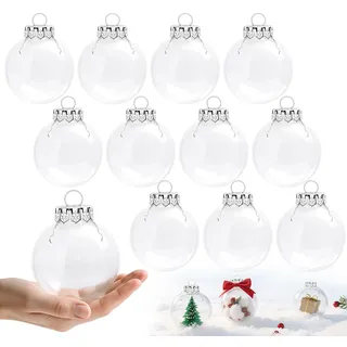 ilauke 12 Stück Weihnachtskugeln zum Befüllen, Plastikkugeln zum Befüllen, Christbaumkugeln Kunststoff Transparent, 6cm Weihnachtskugeln Plastik für DIY Dekorationen, Christbaumschmuck Party