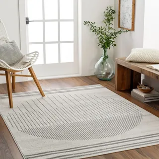 Livabliss Nairobi Boho 160x216 cm – Skandinavischer Stil mit geometrischem Muster – moderner Kurzflor für Wohnzimmer, Schlafzimmer & Esszimmer, Creme & Grau