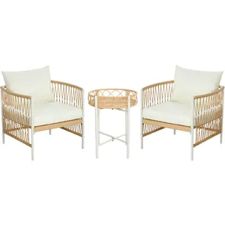 Outsunny Gartengarnitur mit 2 Gartenstühle, 3er-Set Rattan Gartenmöbel-Set, Gelb+Creme , Kunststoff , Gartenmöbel, Gartengarnituren, Gartenmöbel-Sets