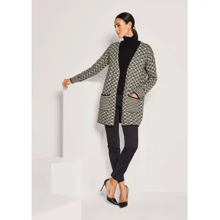 Strickjacke MADELEINE "Strickjacke Herbstcardigan mit grafischem Muster", Damen, Gr. 34, schwarz (caramel, schwarz), Obermaterial: 46% Polyamid PA. 38% Wolle WO. 16% Alpaka WP., Modern, figurumspielend, Strickjacken Strickjacke, Oversized Strickjacke lang