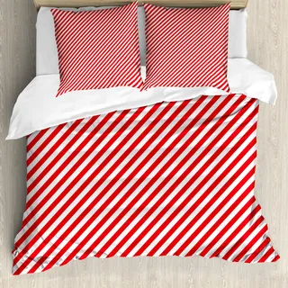 ABAKUHAUS Zuckerstange Bettbezug, Diagonal Red Lines, Milbensicher Allergiker geeignet mit Kissenbezügen, 200 cm x 200 cm - 80 x 80 cm, rot-Weiss - Rot