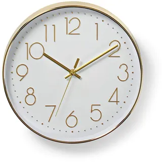 Nedis CLWA015PC30GD Wanduhr, Durchmesser von 30 cm, Leicht ablesbare Ziffern, Gold