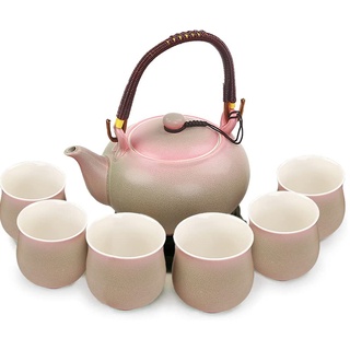 Webao Tee Set Chinesische Teeservice aus Keramik, 600ml Teekanne und 6 Tasse 120ml Kungfu Tee Services, Ofenveränderte Glasur asiatische Teekanne für Teeliebhaber, Rosa