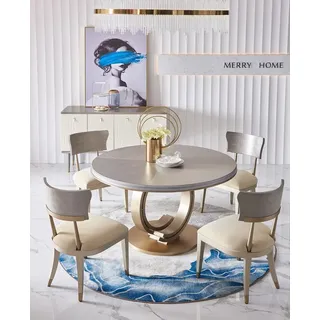 Komplette Esszimmer Garnitur Runder Tisch + 4x Lehnstuhl Stühle Essgruppe Set - Grau
