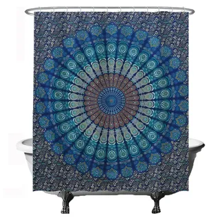 Ulticool Duschvorhang - Mandala Blau - 180 x 200 cm – Waschbar – Anti Schimmel - Wasserdicht - mit 12 Ringe - Blau