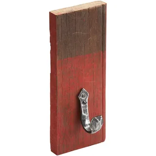 Metafranc Vintage Wandhaken, 255 x 105 mm - Recyceltes Naturholz - rot - 1 Haken - Vintage-Stil - Used-Look / Haken / Garderobenhaken / Mantelhaken / Handtuchhaken / Universalhaken / 261827