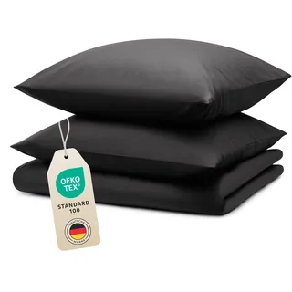 Blumtal Bettwäsche 155x220cm + 2X 80x80cm - Mikrofaser Bettwäsche Set - Mikrofaser Bettbezug bis 95 °C - Deckenbezug + Kissenbezug 3-teilig - Bettbezug Anthrazit