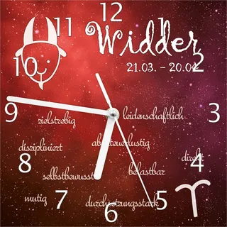 Wallario Design Wanduhr Sternzeichen Widder aus Echtglas, Größe 20 x 20 cm - Rot