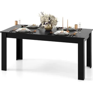COSTWAY Esstisch 160x80cm, großer Tisch, rechteckiger Küchentisch, Esszimmertisch für 6-8 Personen, Holztisch Speisetisch modern Schwarz - Schwarz