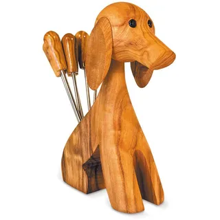 Hund aus Holz für Olivenpicker, Party Picker