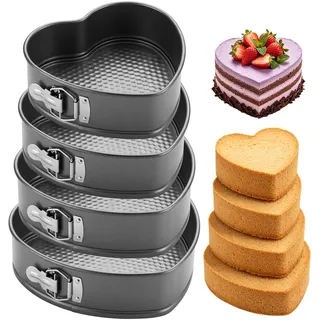 WENWOO 4 Springform Set, Kuchenbackform Ø 24/22/20/18 cm, herzförmig Kuchenbackform, Abnehmbarer Flachboden, Antihaftbeschichtet, Zum Backen Verschiedener Kuchen