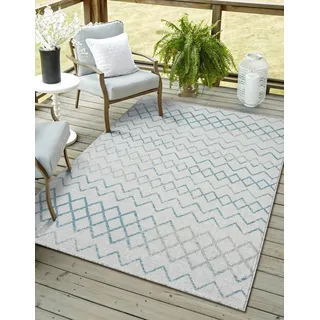 Myflair Teppich "Nebula, LAGERRÄUMUNG", blau (grau,türkis,cream), B:200cm H:6mm L:300cm, Polypropylen, MYFLAIR MÖBEL & ACCESSOIRES, Teppiche, Teppich, modernes Design, Rauten, Outdoor geeignet, Balkon, Terrasse