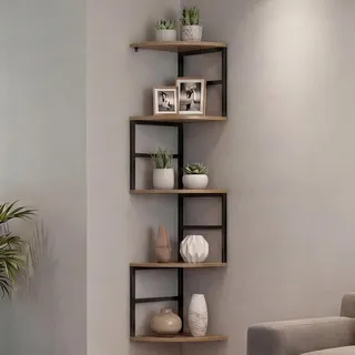 Eckregal HWC-O99, Hängeregal Wandregal Winkelregal, 5 Ebenen Industrial Metall Melamin MVG 128x30x30cm braun - Braun