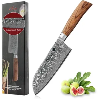 Wakoli EDIB Pro Damast Santoku Messer mit Gravur – Personalisiertes Messer, 17 cm Klinge aus 67 Lagen Damaststahl (VG10-Kern), ergonomischer Pakkaholzgriff – Profi Küchenmesser in Geschenkbox