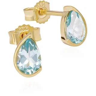 NKlaus Paar Ohrstecker echt Blautopas 333 Gelb Gold 8 Karat 7x4mm Damen Musik Ohrringe 11936