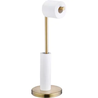 YUET Freistehender Toilettenpapierhalter, Gold Toilettenpapierhalterständer, Bodenstehender Toilettenpapierspender mit Aufbewahrung für 5 Toilettenpapierrollen, Edelstahl Rostfrei, WC