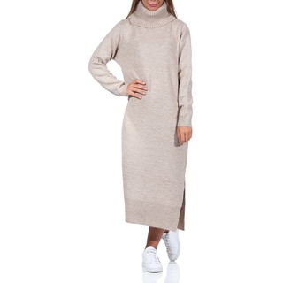 Only Damen Langes Strickkleid Langarm Midi Pullover Dress Rollkragen Sweater mit Schlitz ONLBRANDIE