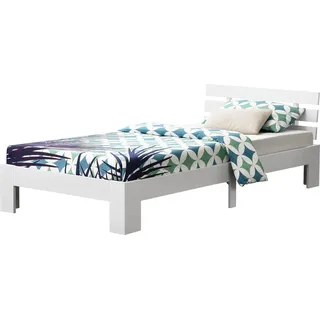 Holzbett Nivala mit Kopfteil und Lattenrost 90x200 cm Bettgestell bis 100 kg Einzelbett Gästebett Bettrahmen Kiefernholz Weiß [en.casa]