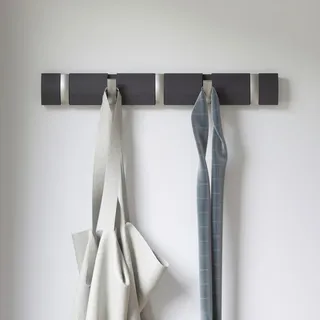 Umbra Garderobenleiste , Anthrazit, Nickelfarben , Holz , Pappel , 51x6x3 cm , Aufhängemöglichkeit , Garderobe, Garderobenhaken, Hakenleisten