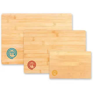 MasterChef Schneidebretter Holz, Schneidebretter Bambus, 38cm x 27,5cm / 34cm x 23,5cm / 23cm x 15cm, Holzbretter (Groß, Mittel und Klein), Farbkodiert Bretter Kuche, Natural Bamboo