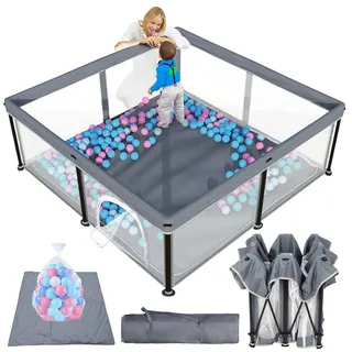 Laufstall Baby mit Matratze,127 * 127 Laufgitter baby Faltbar, Indoor&Outdoor Laufgitter, Laufstall Faltbar mit 50 Ozeanbällen