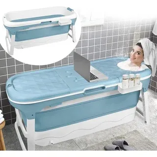 Faltbares Badewannen-Set XL, blau, mit Sitz und Abdeckung