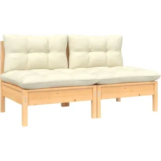 The Living Store Gartensofa 2-Sitzer mit Kissen in Creme Massivholz Kiefer - Creme