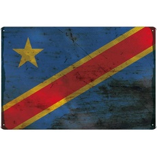 Blechschild Wandschild 20x30 cm Demokratische Republik Kongo Fahne Flagge