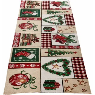Tischläufer DREAMS "Gobelin, Weihnachtsdeko" Gr. 1, bunt (natur, rot, beige, grün), B:32cm L:96cm, Baumwolle, Polyester, Tischdecken, Tischläufer, verschiedene Größen