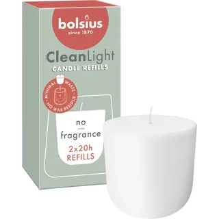 Bolsius - CleanLight Zero Refill - Nachfüllbare Kerze ohne Duft - Nur Nachfüllungen - 2 Stk. - Länge Brenndauer 20 Stunden - Enthält Natürliches Pflanzenwachs - Ohne Palmöl