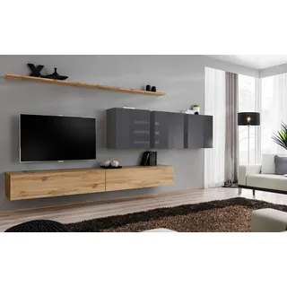 Braun Wohnwand Wohnzimmer Wandschrank Wand Regal Schrank Designer Einrichtung - Braun