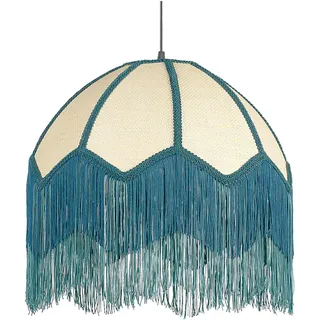 BELIANI Hängeleuchte Natürlich Papierschirm Oval mit Blauen Fransen Langes Kabel Retro Design Beleuchtung Leuchte Esszimmer Schlafzimmer Wohnzimmer - Blau, Beige