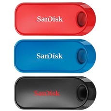 SanDisk Cruzer Snap USB 2.0 Flash-Laufwerk 32 GB 3er-Pack (Schlüsselanhänger-Ring, USB 2.0, wichtige persönliche Dateien, Musik und Videos sichern, kompaktes Design) Schwarz/Blau/Rot
