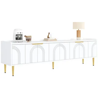 Okwish Tv-Lowboard 170/35/47,5 cm weiß aus MDF mit Kabeldurchführung , Weiß , Holzwerkstoff , 170x47.5x35 cm , Wohnzimmer, TV Möbel, Lowboards, Lowboards stehend