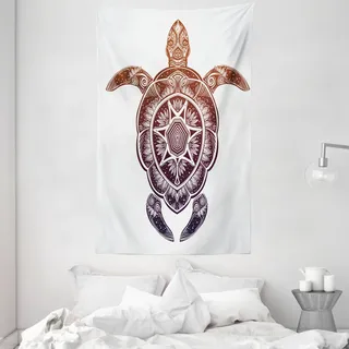 ABAKUHAUS Schildkröte Wandteppich und Tagesdecke, Aufwändige Mandala-Motiv aus Weiches Mikrofaser Stoff Waschbar ohne Verblassen Digitaldruck, 140 x 230 cm, Mehrfarbig