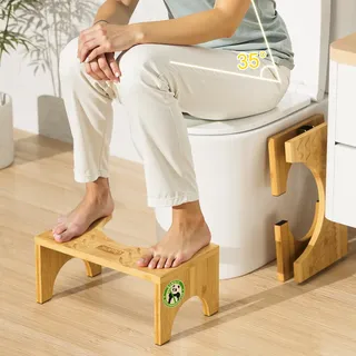DEANIC Bambus Toilettenhocker für Erwachsene, Natürlicher Klappbarer Badhocker mit Anti-Rutsch-Pads, Ergonomischer WC Hocker für Badezimmer, Klohocker Faltbarer für Hämorrhoiden Verstopfung Blähungen