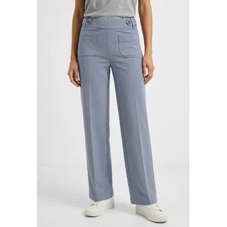 Stoffhose STREET ONE, Damen, Gr. 40, Länge 28, blau (hushed blau), Web, Obermaterial: 80% Polyester, 16% Viskose, 4% Elasthan, meliert, normal lang, Hosen Stoffhose, Wide Leg Hose mit Knopf-Details