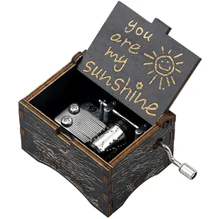 Vintage Holz Handkurbel Spieluhr Sie sind mein Sonnenschein Geschenk für Familienliebhaber Geburtstag/Weihnachten/Valentinstag (Black-You are my SunShine)