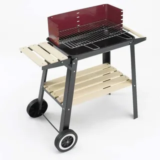 Landmann Grill 48,3 x 29 cm, 0566 Grillwagen, mit Ablage, fahrbar, höhenverstellbar, emailliert - Schwarz, bordeaux