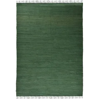 Theko Dhurry | Fleckerl | Flachgewebe-Teppich aus 100% Baumwolle; handgewebt, waschbar, beidseitig verwendbar | 120 x 180 cm; Dunkelgrün | Happy Cotton
